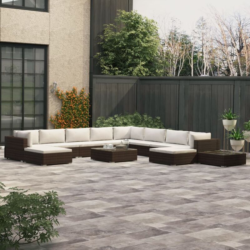 

Set muebles de jardín 12 pzas y cojines ratán sintético marrón