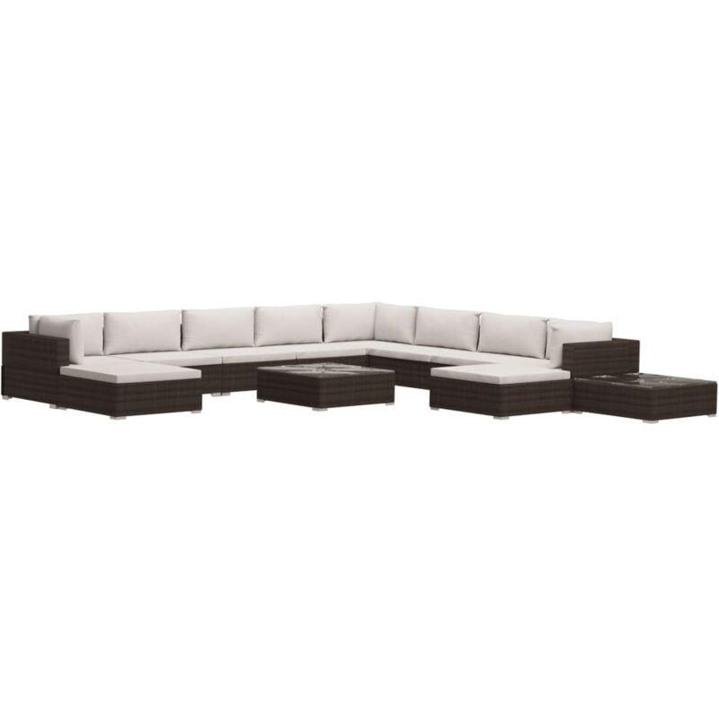 

Set Muebles de Jardín 12 Piezas y Cojines Ratán Sintético Marrón - Marrón - Vidaxl