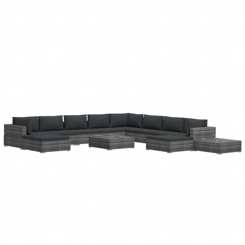 

Set Muebles de Jardín 12 Piezas y Cojines Ratán Sintético Gris - Gris - Vidaxl