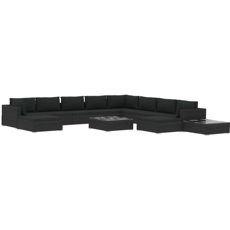 

Set Muebles de Jardín 12 Piezas y Cojines Ratán Sintético Negro - Negro - Vidaxl