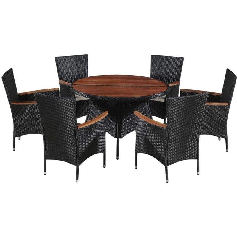 

vidaXL Set comedor jardín 7 pzas ratán sintético y madera acacia negro - Negro