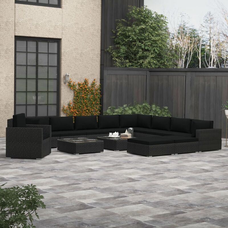 

Set muebles de jardín 13 piezas y cojines ratán sintético negro
