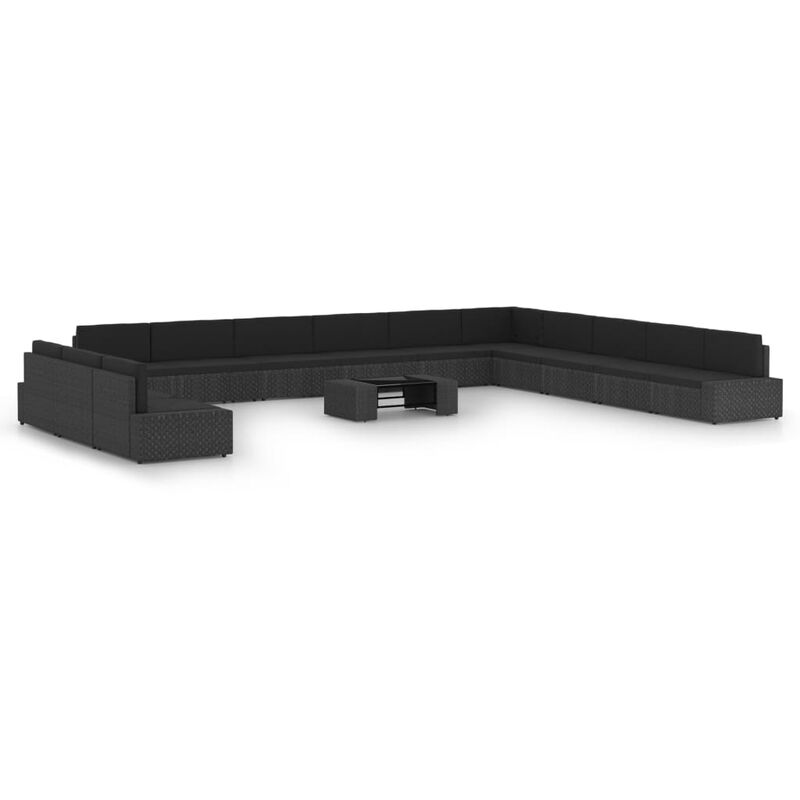 

Set muebles de jardín 14 pzas ratán sintético y cojines negro
