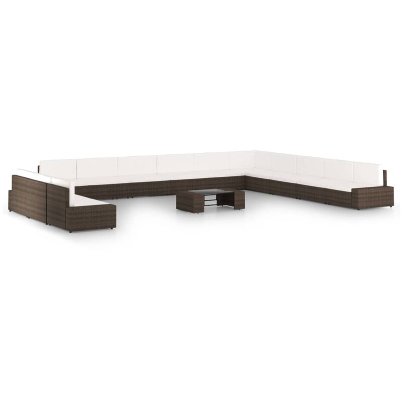 

Set muebles de jardín 14 pzas y cojines ratán sintético marrón