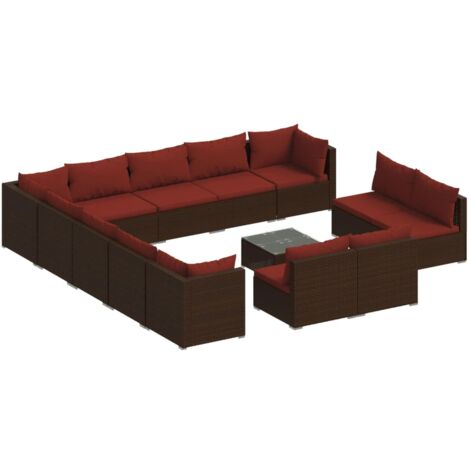 Set muebles de jardín 14 pzas y cojines ratán sintético marrón vidaXL