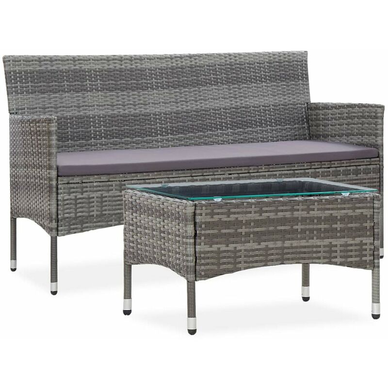 

Set muebles de jardin 2 piezas con cojin ratan sintetico gris