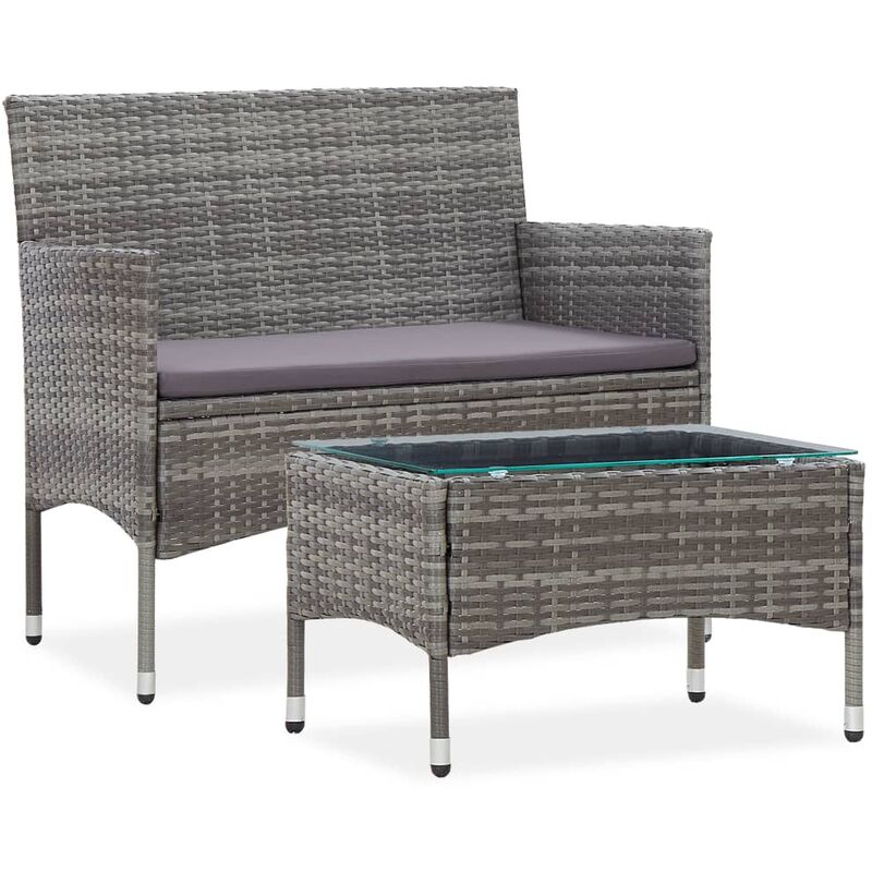 

Set muebles de jardín 2 piezas con cojín ratán sintético gris