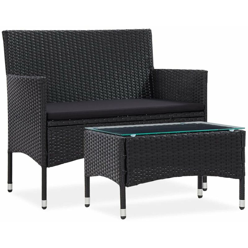 

Set muebles de jardin 2 piezas con cojin ratan sintetico negro