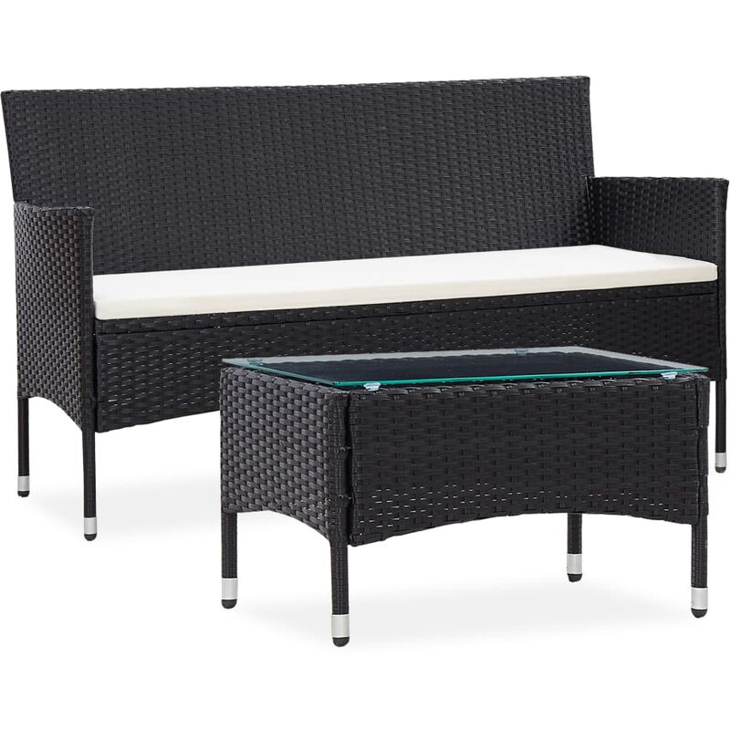 

Set muebles de jardín 2 piezas con cojín ratán sintético negro