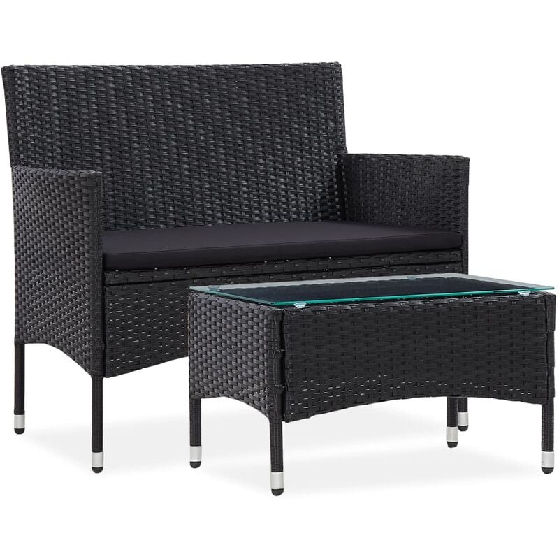 

Set muebles de jardín 2 piezas con cojín ratán sintético negro