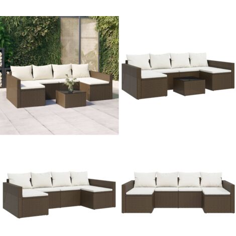 Set muebles de jardín 2 piezas y cojines ratán sintético marrón - Sofá de jardín - Cojines de jardín