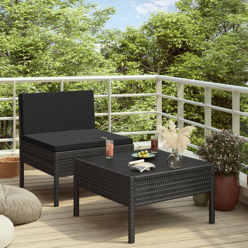 

Set muebles de jardin 2 piezas y cojines ratan sintetico negro