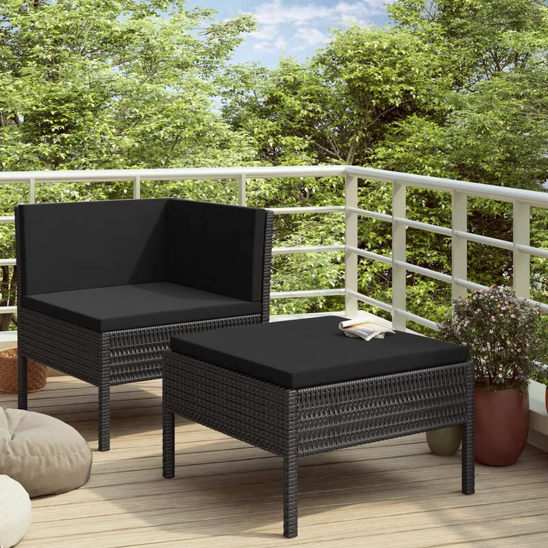 

Set muebles de jardín 2 piezas y cojines ratán sintético negro