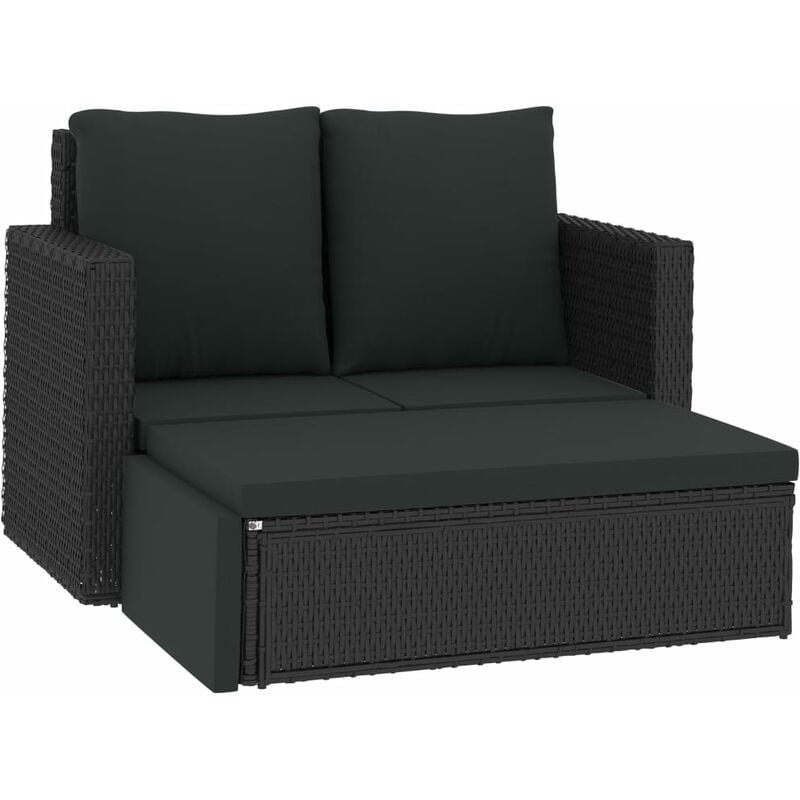

vidaXL Set muebles de jardín 2 piezas y cojines ratán sintético negro - Negro
