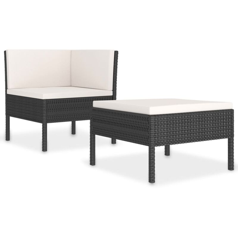 

vidaXL Set muebles de jardín 2 piezas y cojines ratán sintético negro - Negro