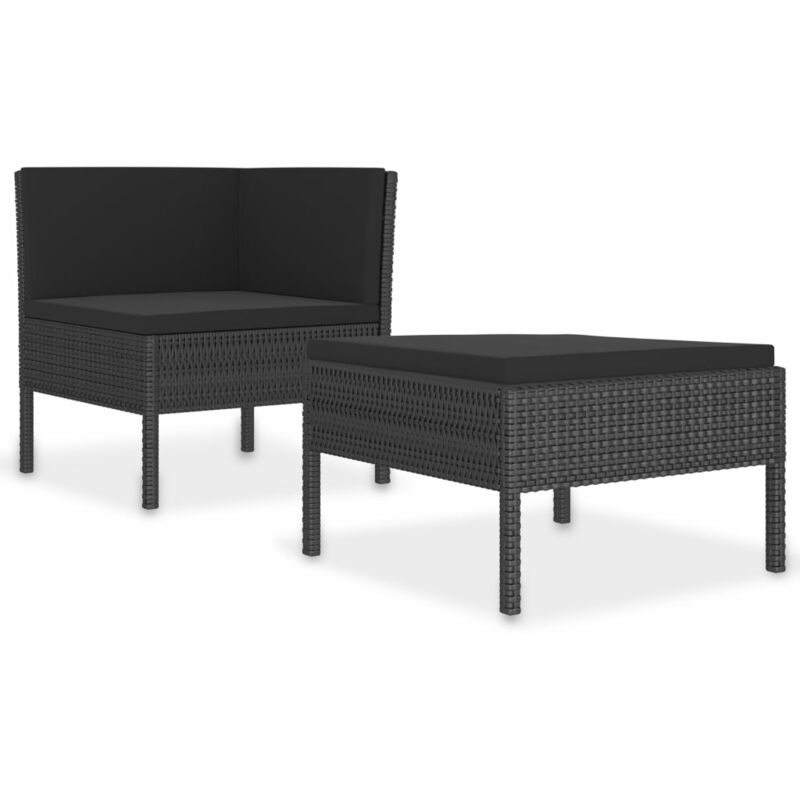 

vidaXL Set muebles de jardín 2 piezas y cojines ratán sintético negro - Negro