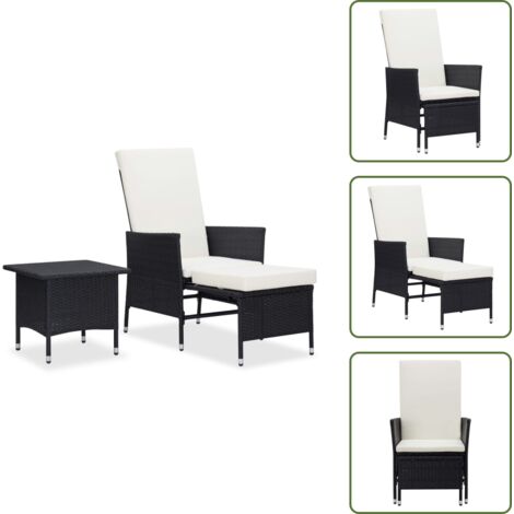 Set muebles de jardín 2 piezas y cojines ratán sintético negro