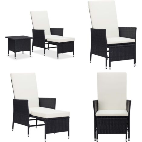 Set muebles de jardín 2 piezas y cojines ratán sintético negro - Sillón de jardín - Mesa de jardín