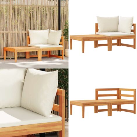 Set muebles de jardín 2 pzas cojines crema madera de acacia - Muebles de jardín - Sofá de jardín