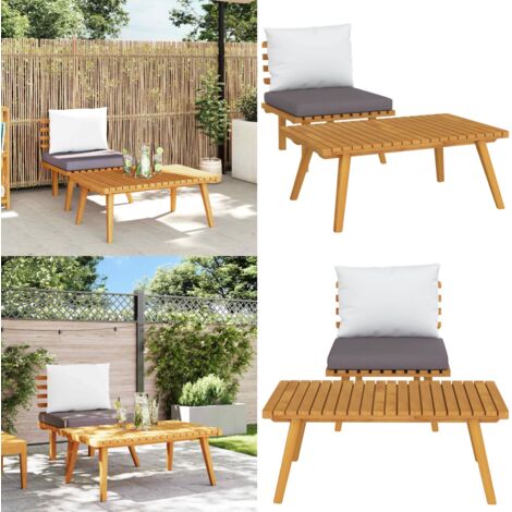 Set muebles de jardín 2 pzas con cojines madera maciza acacia - Muebles de exterior - Sofá de jardín