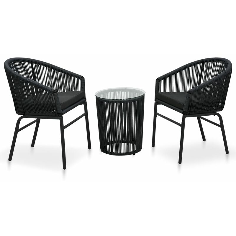 

Set muebles de jardin 3 piezas con cojines ratan de PVC negro