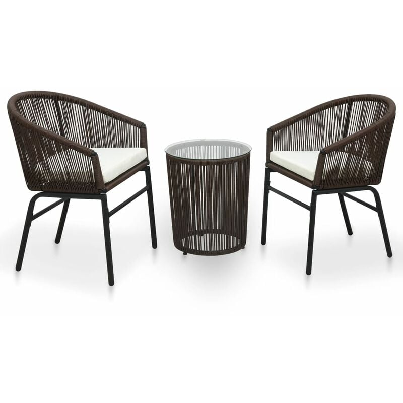 

Set muebles de jardín 3 piezas con cojines ratán PVC marrón