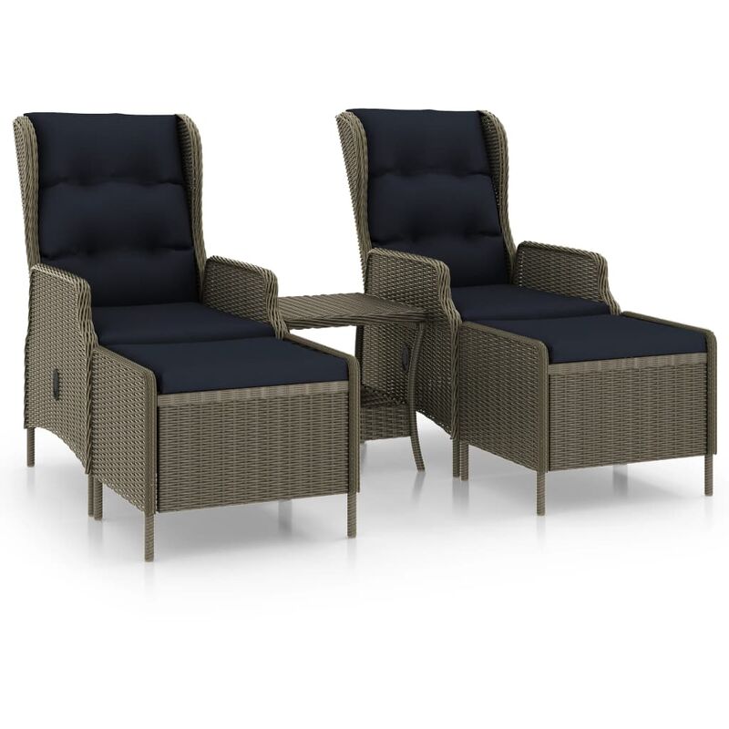 

Set muebles de jardín 3 piezas y cojines ratán sintético marrón