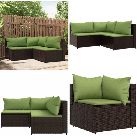 Set muebles de jardín 3 piezas y cojines ratán sintético marrón - Sofás de jardín - Ratán sintético