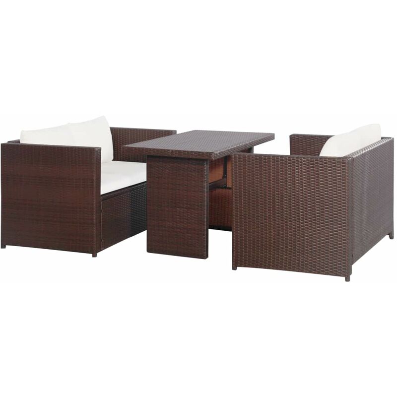 

Set muebles de jardin 3 pzas con cojines ratan sintetico marron