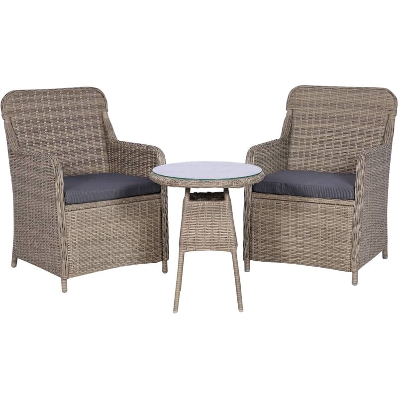 

Set muebles de jardin 3 pzas con cojines ratan sintetico marron