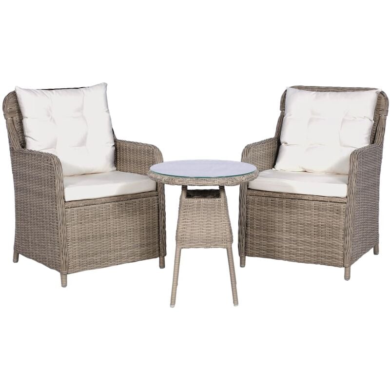 

Set muebles de jardin 3 pzas con cojines ratan sintetico marron