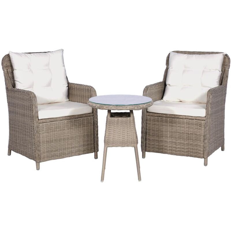 

Set muebles de jardín 3 pzas con cojines ratán sintético marrón