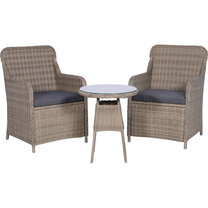 

Set muebles de jardín 3 pzas con cojines ratán sintético marrón