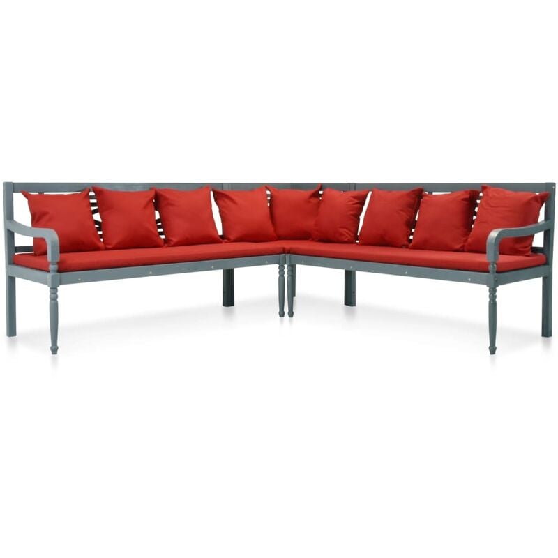

Set muebles de jardín 3 pzas madera maciza acacia gris y rojo