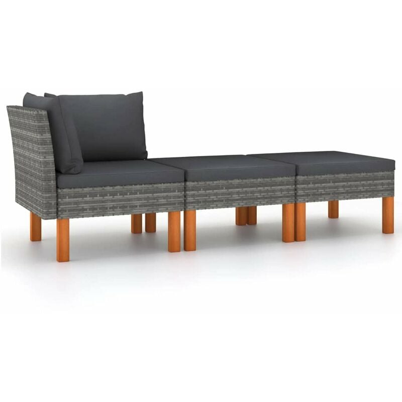 

Set muebles de jardin 3 pzas ratan sintetico madera eucalipto