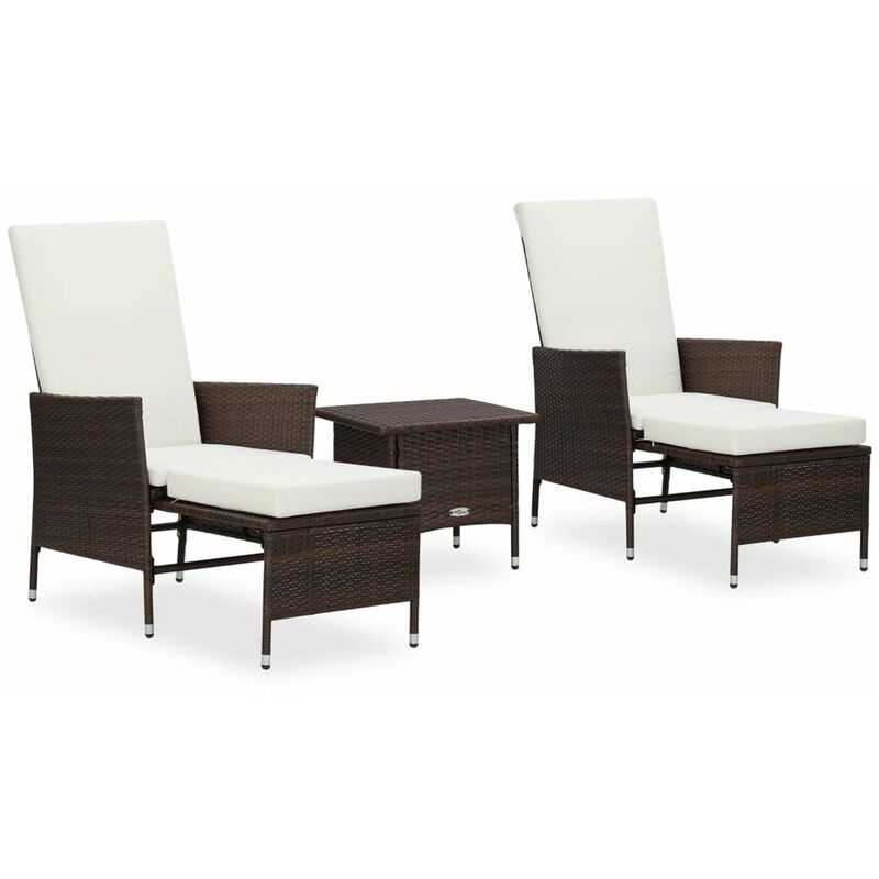 

Set muebles de jardin 3 pzas y cojines ratan sintetico marron