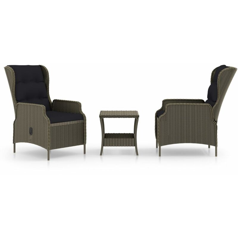 

Set muebles de jardín 3 pzas y cojines ratán sintético marrón