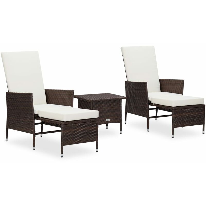 

Set muebles de jardín 3 pzas y cojines ratán sintético marrón