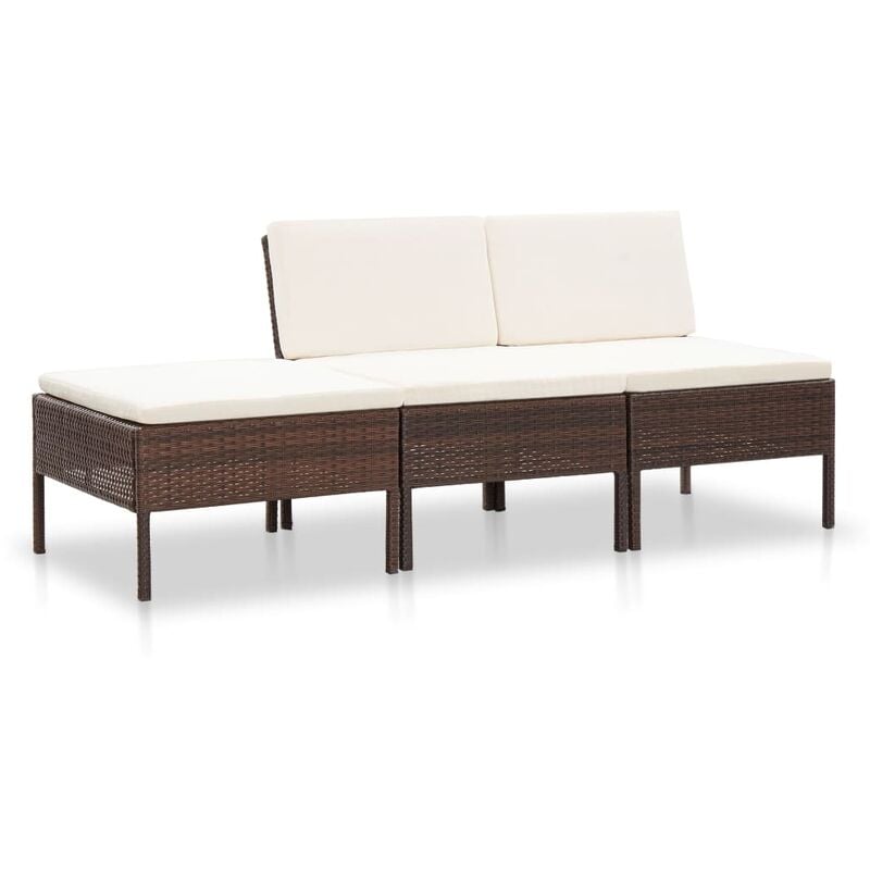 

Set muebles de jardín 3 pzas y cojines ratán sintético marrón