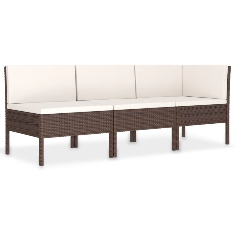 

vidaXL Set muebles de jardín 3 pzas y cojines ratán sintético marrón - Marrón