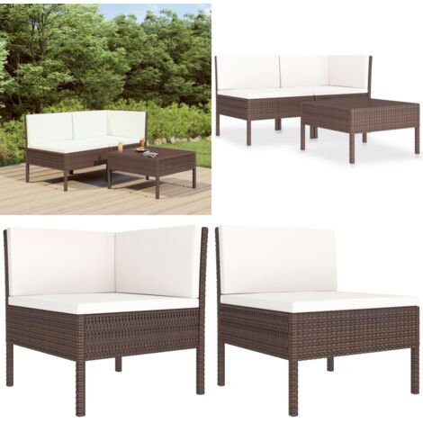 Set muebles de jardín 3 pzas y cojines ratán sintético marrón - Sofás de jardín - Muebles de jardín