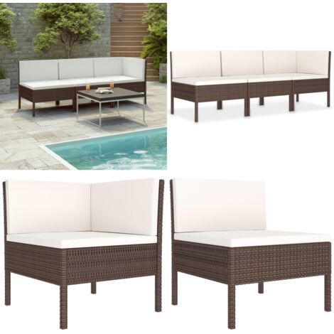 Set muebles de jardín 3 pzas y cojines ratán sintético marrón - Sofás de jardín - Ratán sintético