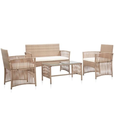 Set muebles de jardín 4 piezas y cojines ratán sintético beige vidaXL