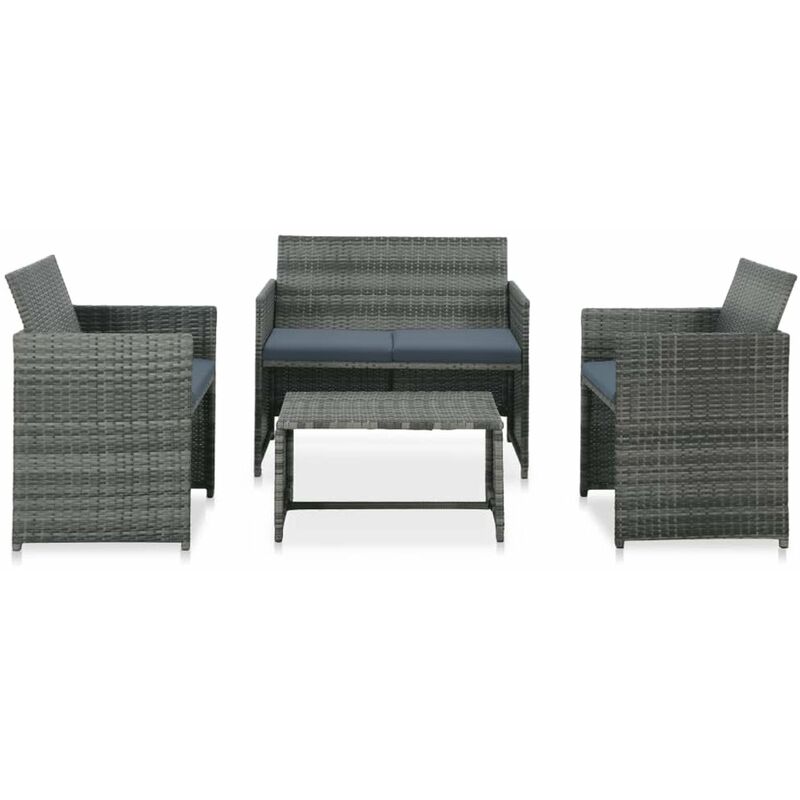 

Set muebles de jardin 4 piezas y cojines ratan sintetico gris