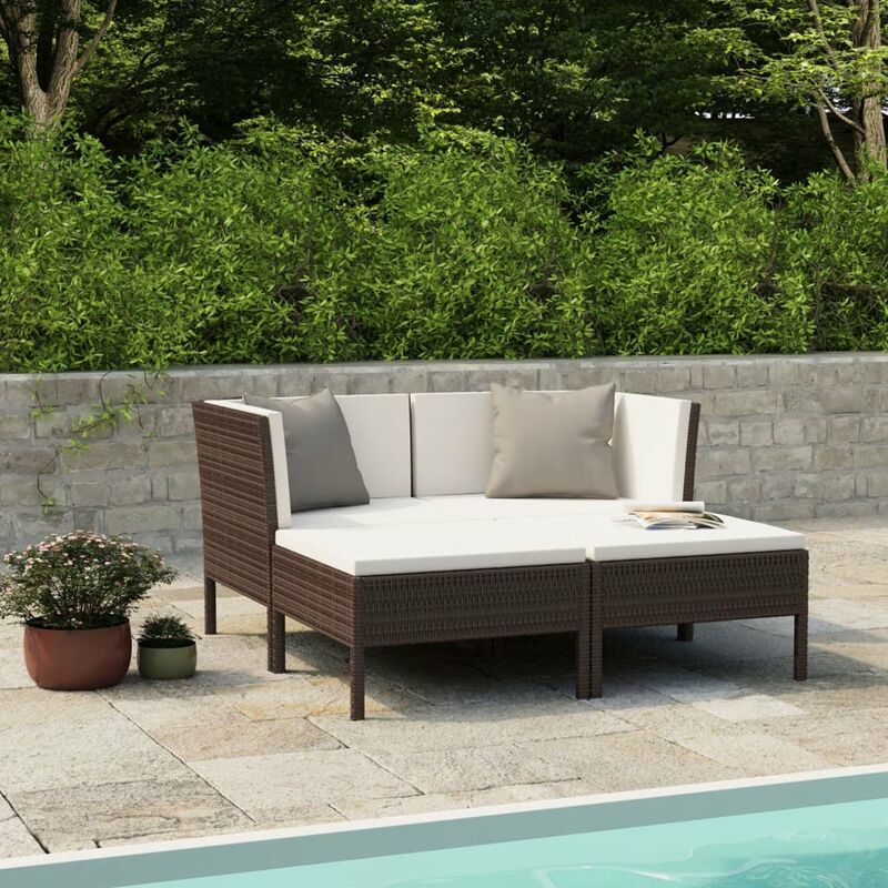 

Set muebles de jardin 4 piezas y cojines ratan sintetico marron