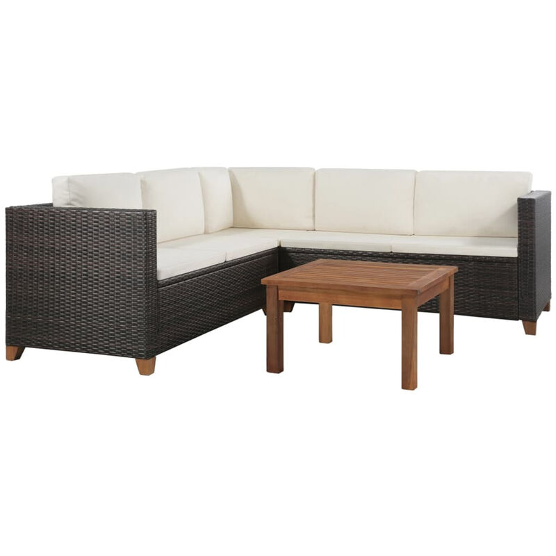 

Happyshopping - Set muebles de jardin 4 piezas y cojines ratan sintetico marron