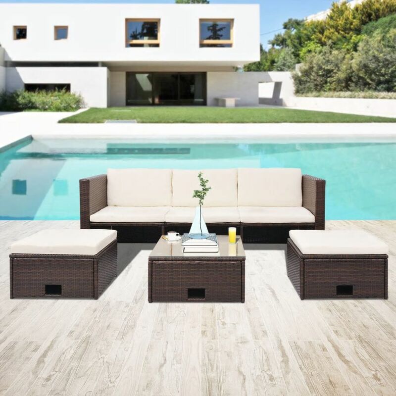 

Set muebles de jardín 4 piezas y cojines ratán sintético marrón