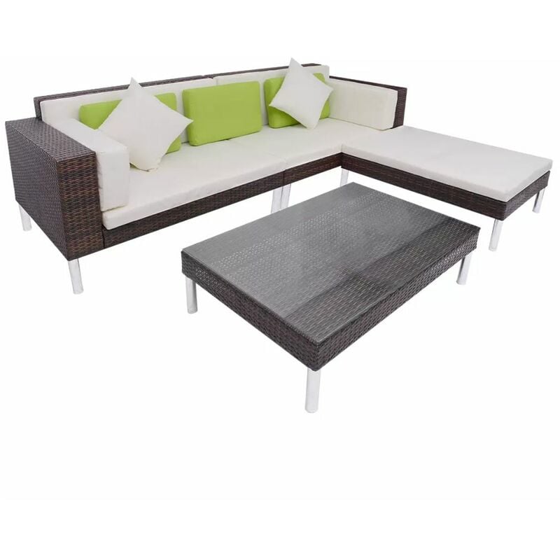 

Set muebles de jardín 4 piezas y cojines ratán sintético marrón