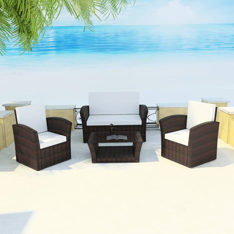 

Set muebles de jardín 4 piezas y cojines ratán sintético marrón
