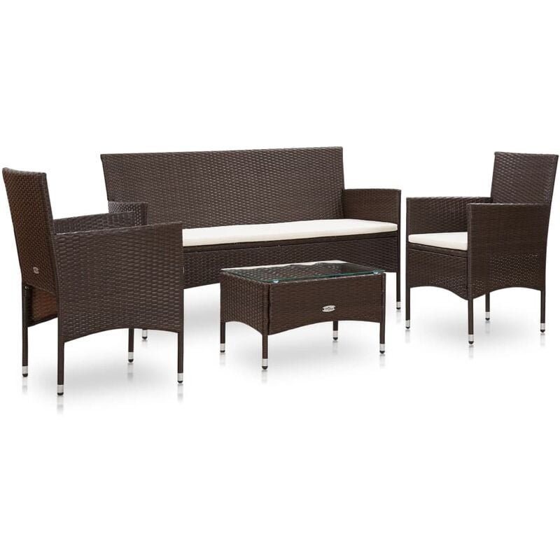 

Set muebles de jardín 4 piezas y cojines ratán sintético marrón